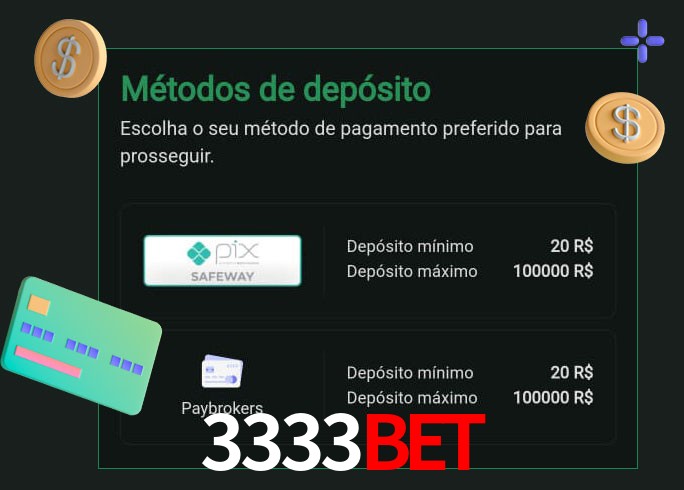 O cassino 3333Bet oferece uma grande variedade de métodos de pagamento